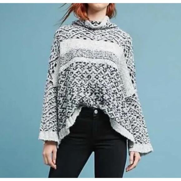 Moth Anthropologie Black White Knit Mock Neck Oversized Sweater S - Picture 7 of 7
